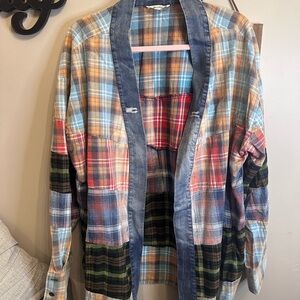 Blue Velvet Multicolor Plaid Distressed Duster NWOT